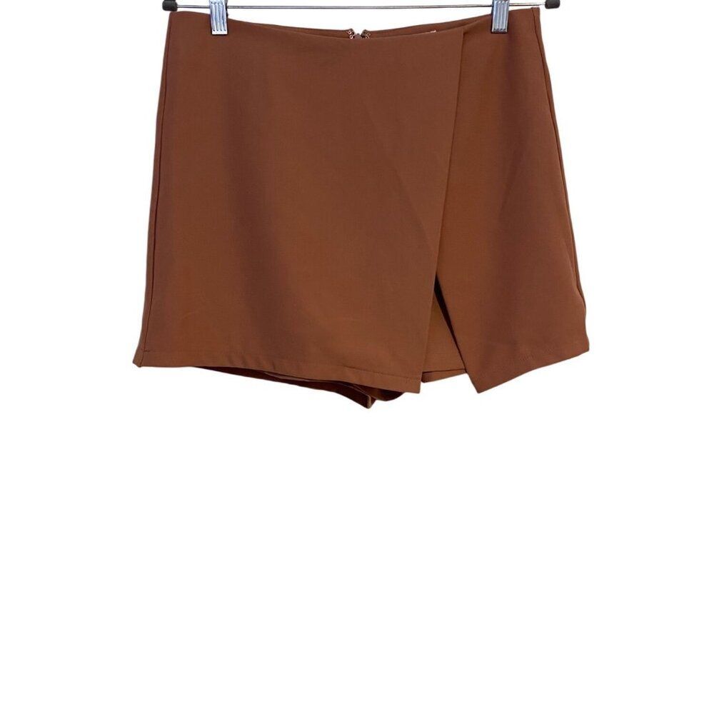 She + Sky Women's L Brown Skort Back Zipper Overlap Hem Short Casual Comfy Boho